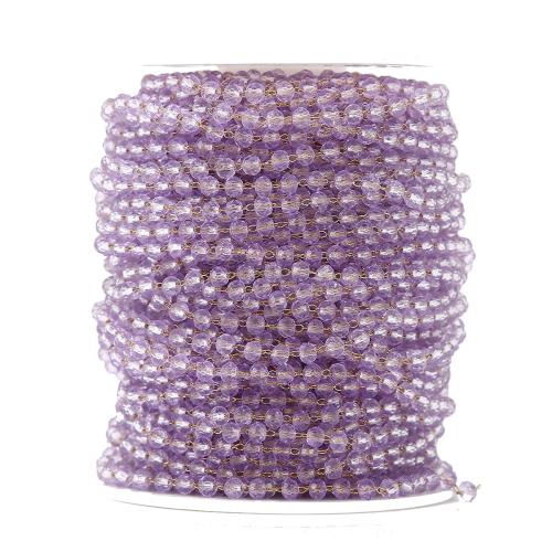 Chaîne de perles de pierre gemme, Acier inoxydable 304, avec verre, Placage, DIY, violet, Vendu par m