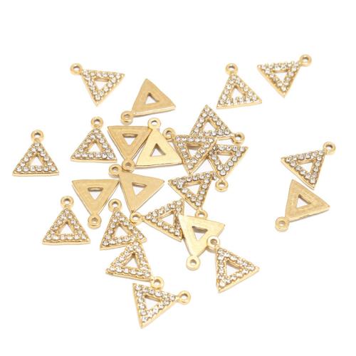 Stainless Steel Pendants, 304 Stainless Steel, Triangle, gold color plated, DIY & with rhinestone, more colors for choice, Sold By PC