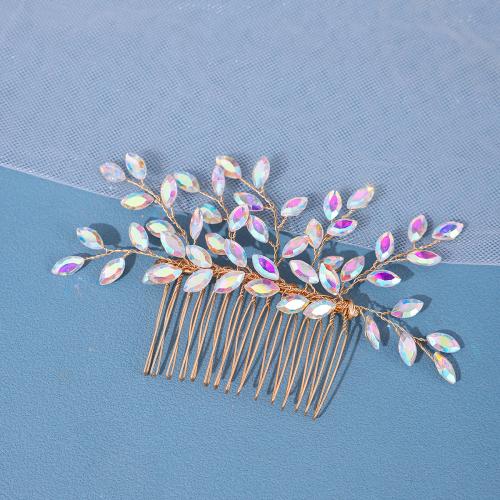 Decorative Hair Combs, 304 Stainless Steel, gold color plated, for bridal & with rhinestone, more colors for choice, 70x160mm, Sold By PC