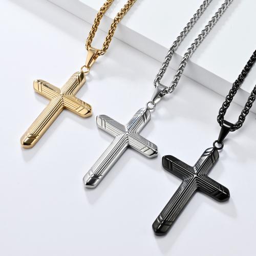 Titanium Steel Necklace, Cross, plated, Unisex, more colors for choice, Length:60 cm, Sold By PC