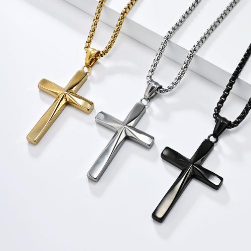 Titanium Steel Necklace, Cross, plated, Unisex, more colors for choice, Length:60 cm, Sold By PC