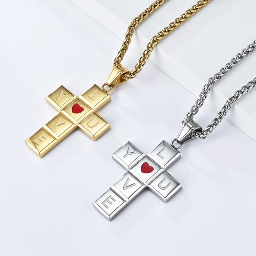 Titanium Steel Necklace, Cross, plated, Unisex & enamel, more colors for choice, Length:60 cm, Sold By PC