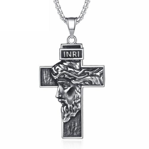 Stainless Steel Jewelry Necklace, 304 Stainless Steel, Cross, Antique finish, fashion jewelry & for man, original color, Length:60 cm, Sold By PC