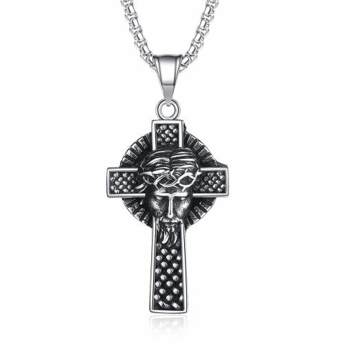 Stainless Steel Jewelry Necklace, 304 Stainless Steel, Cross, Antique finish, fashion jewelry & for man, original color, Length:60 cm, Sold By PC