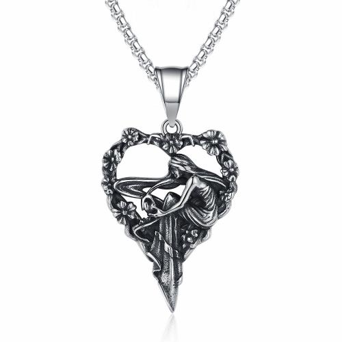 Stainless Steel Jewelry Necklace, 304 Stainless Steel, Heart, Antique finish, fashion jewelry & for man & hollow, original color, Length:60 cm, Sold By PC