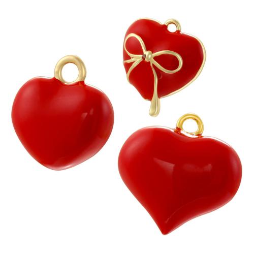 Brass Heart Pendants, gold color plated, DIY & enamel, Sold By PC