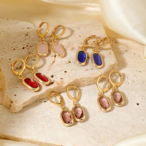 Boucles d'oreilles en laiton zircon cubique pavent, avec zircon cubique, Placage de couleur d'or, bijoux de mode & pour femme, plus de couleurs à choisir, Vendu par paire