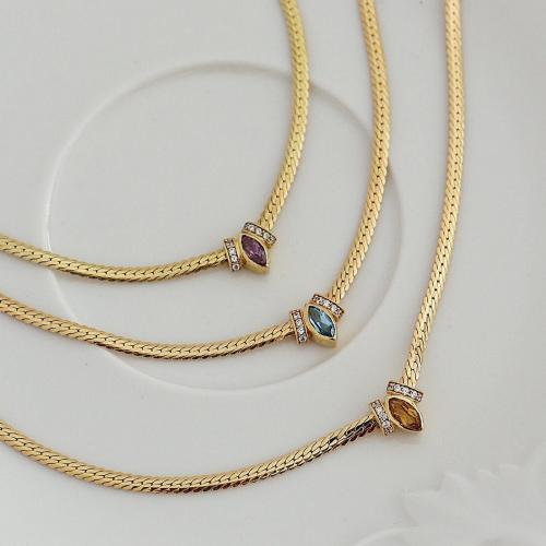 Stainless Steel Jewelry Necklace, 304 Stainless Steel, with Cubic Zirconia, Vacuum Ion Plating, for woman & with rhinestone, more colors for choice, Length:21-50 cm, Sold By PC