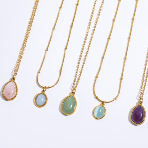 Stainless Steel Jewelry Necklace, 304 Stainless Steel, with Gemstone, Vacuum Ion Plating, for woman, more colors for choice, Sold By Pair