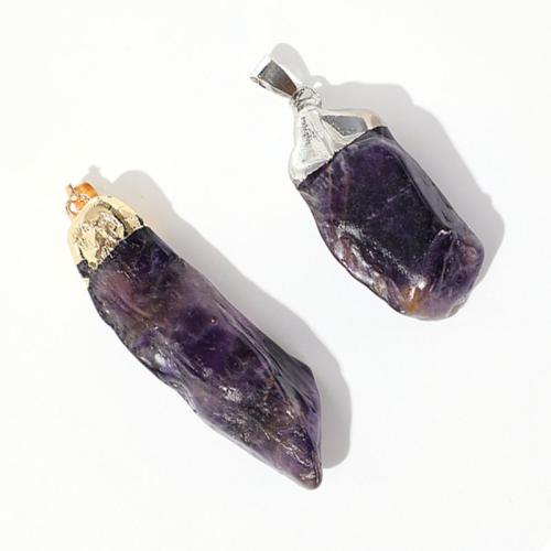 Quartz Gemstone Pendants, Amethyst, with Brass, plated, DIY, more colors for choice, about:10x30-20x55mm, Sold By PC