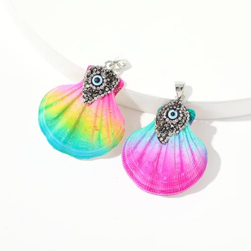 Shell Pendants, with Rhinestone Clay Pave, gradient color & dyed & DIY, more colors for choice, about:35x45mm-40x47mm, Sold By PC