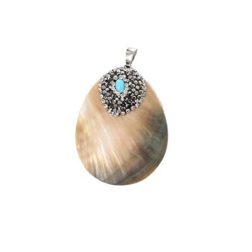 Shell Pendants, Natural Seashell, with Rhinestone Clay Pave, Teardrop, DIY, 40x45mm, Sold By PC