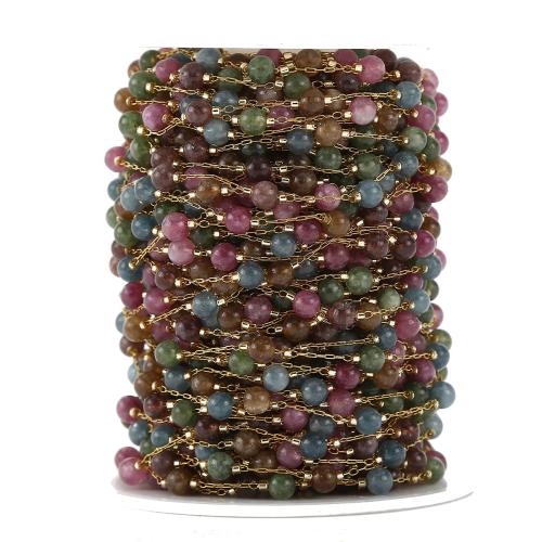 Decorative Beaded Chain, 304 Stainless Steel, with Gemstone, gold color plated, DIY, multi-colored, Sold By m