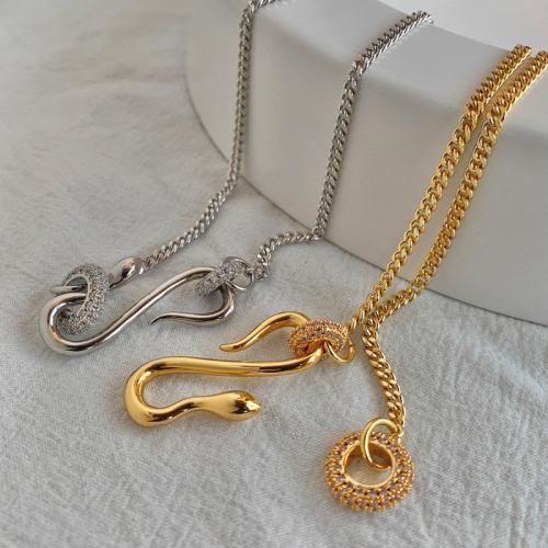 Brass Necklace, Snake, plated, for woman & with rhinestone, more colors for choice, Length:45 cm, Sold By PC