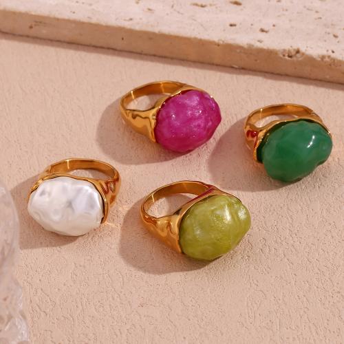 Stainless Steel Finger Ring, 304 Stainless Steel, with Acrylic, gold color plated, different size for choice & for woman, more colors for choice, Sold By PC