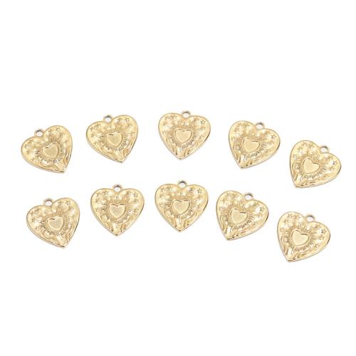 Acier inoxydable Coeur Pendentifs, Acier inoxydable 304, Placage de couleur d'or, DIY, Vendu par PC