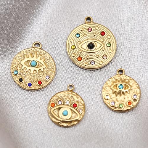 Bijoux pendentifs en acier inoxydable , Acier inoxydable 304, Rond, Placage de couleur d'or, DIY & styles différents pour le choix & avec strass, plus de couleurs à choisir, Vendu par PC