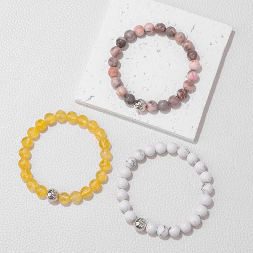 Gemstone Bracelets, Natural Stone, Round, different materials for choice & Unisex, more colors for choice, Sold By PC