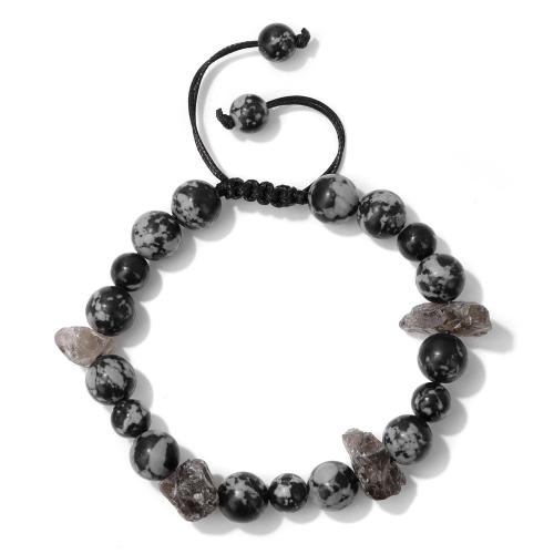 Bracelets de pierres précieuses, obsidien flocon de neige, avec Cordon de noeud, Irrégulière, Réglable & unisexe, noire, Vendu par PC