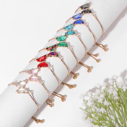 Stainless Steel Jewelry Bracelet, 304 Stainless Steel, with Glass, Butterfly, gold color plated, Adjustable & for woman, more colors for choice, Sold By PC