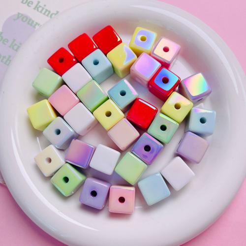 Plated Acrylic Beads, Square, DIY, more colors for choice, 14mm, Hole:Approx 3.2mm, 10PCs/Bag, Sold By Bag