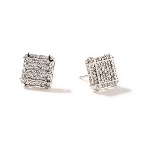 Cubic Zirconia Micro Pave Brass Earring, Square, plated, fashion jewelry & micro pave cubic zirconia & for woman, more colors for choice, Sold By Pair