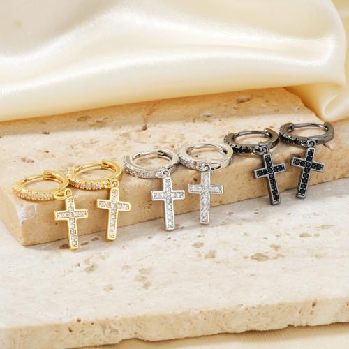 Cubic Zirconia Micro Pave Brass Earring, Cross, plated, fashion jewelry & micro pave cubic zirconia & for woman, more colors for choice, Sold By Pair