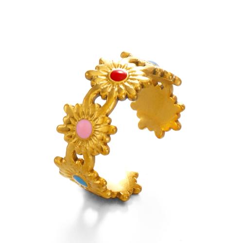 Anillo de dedo del esmalte de acero inoxidable, acero inoxidable 304, 18K chapado en oro, para mujer & hueco, Vendido por UD