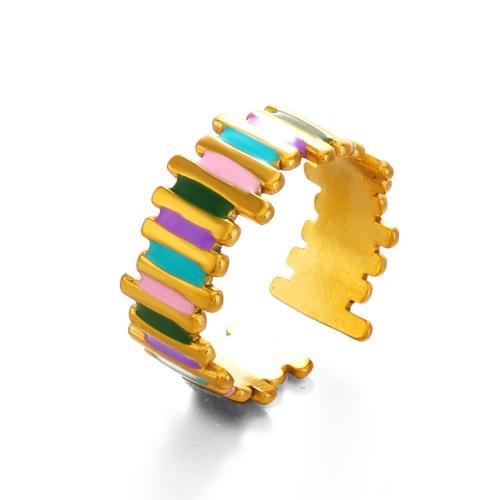 Enamel Stainless Steel Finger Ring, 304 Stainless Steel, gold color plated, fashion jewelry & for woman, multi-colored, Sold By PC