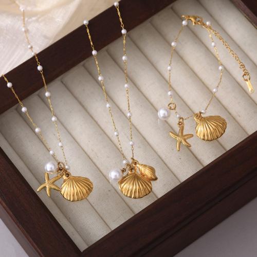 Fashion Stainless Steel Jewelry Sets, 304 Stainless Steel, with Plastic Pearl, Vacuum Ion Plating, for woman, more colors for choice, Length:41-50 cm, Sold By PC