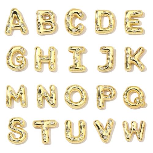 Cubic Zirconia Micro Pave Brass Beads, Vacuum Ion Plating, letters are from A to Z & DIY & micro pave cubic zirconia, more colors for choice, Sold By PC