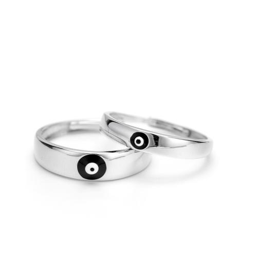 925 Sterling Silver Couple Ring, Evil Eye, polished, adjustable & different styles for choice & for couple & enamel, US Ring Size:6-10, Sold By PC