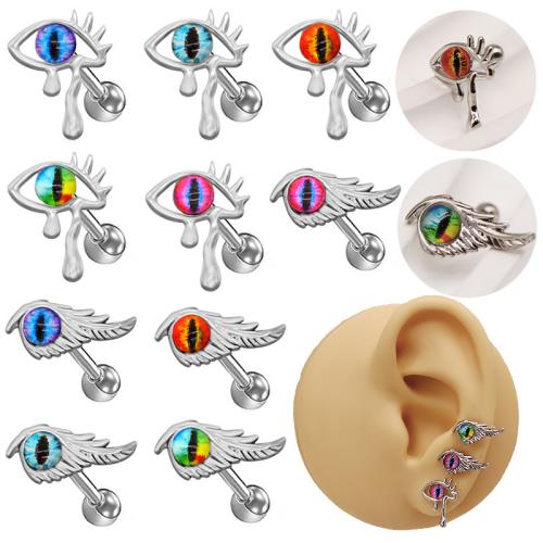 Titanium Steel Piercing Earring, with Acrylic, Eye, Unisex, more colors for choice, 14mm, Sold By PC