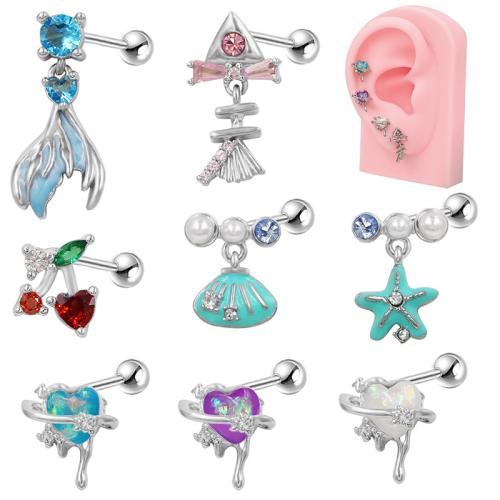 Acier titane piercing oreille, avec perle de plastique, unisexe & styles différents pour le choix & émail & avec strass, Vendu par PC