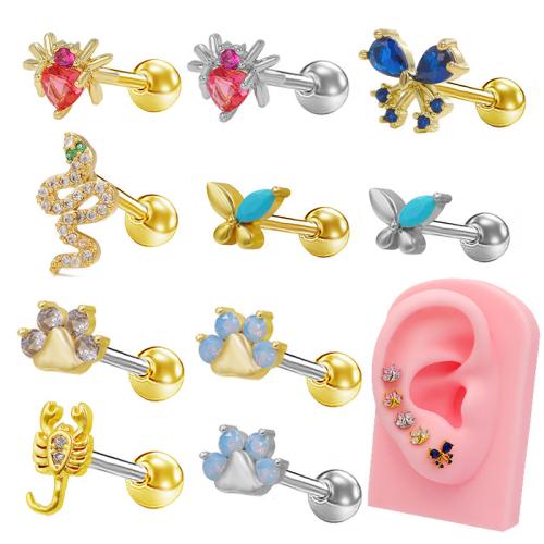 Acier titane piercing oreille, Placage, unisexe & styles différents pour le choix & avec strass, Vendu par PC