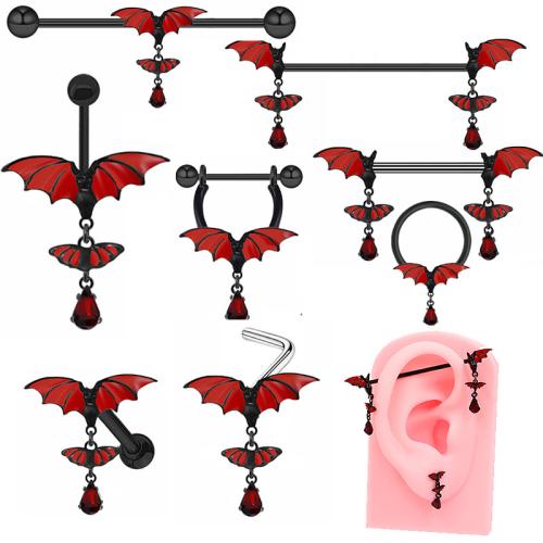 Tibetan Style Dermal Piercing Jewelry, Bat, plated, Unisex & different styles for choice & enamel & with rhinestone, Sold By PC