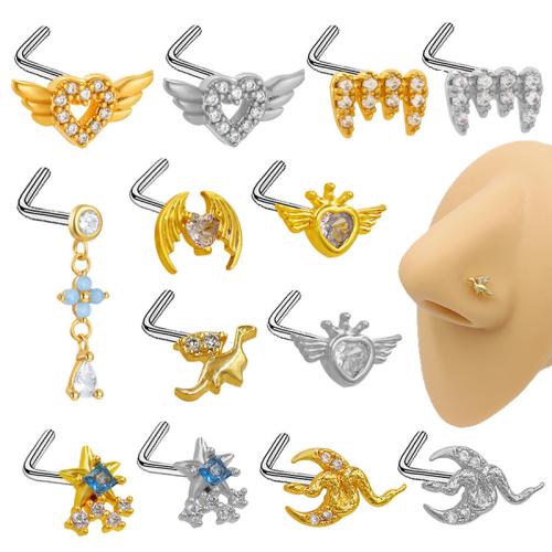 304 Stainless Steel Nose Piercing Jewelry, with Crystal, plated, Unisex & different styles for choice & micro pave cubic zirconia, Sold By PC