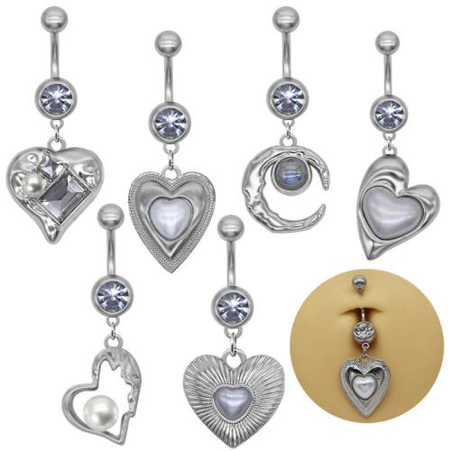 Tibetan Style Belly Ring, with Plastic, Heart, plated, Unisex & different styles for choice & with rhinestone, Sold By PC