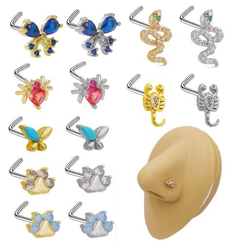 304 Stainless Steel Nose Piercing Jewelry, plated, Unisex & different styles for choice & micro pave cubic zirconia, Sold By PC