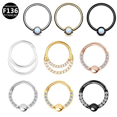 Titanium Alloy Nose Piercing Jewelry, with Opal, Donut, plated, Unisex & different styles for choice & with rhinestone, Sold By PC