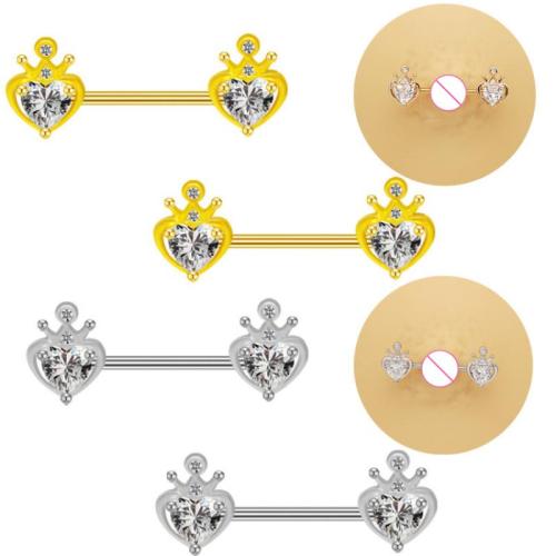 Tibetan Style nipple ring, Heart, plated, Unisex & with rhinestone, more colors for choice, Sold By PC