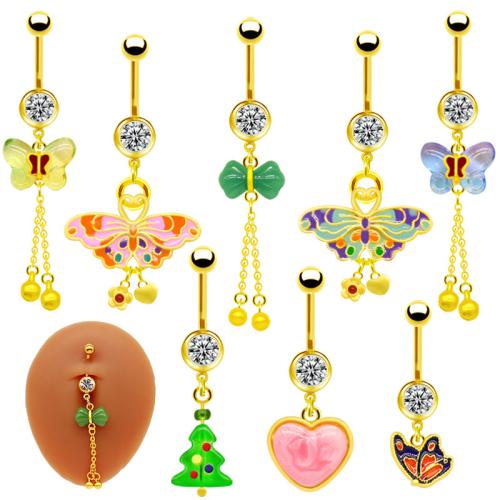 Tibetan Style Belly Ring, with Acrylic, gold color plated, Unisex & different styles for choice & enamel & with rhinestone, belly ring length 30-60mm, Sold By PC