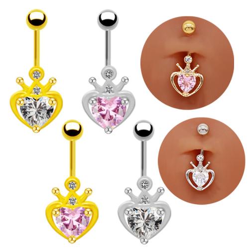 Tibetan Style Belly Ring, Heart, plated, Unisex & with rhinestone, more colors for choice, Sold By PC