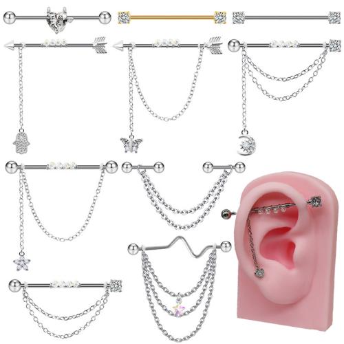 Titanstahl Ohrpiercing, plattiert, unisex & verschiedene Stile für Wahl & mit Strass, verkauft von PC