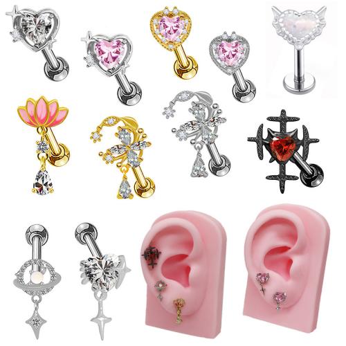 Acier titane piercing oreille, Placage, unisexe & styles différents pour le choix & pavé de micro zircon, Vendu par PC