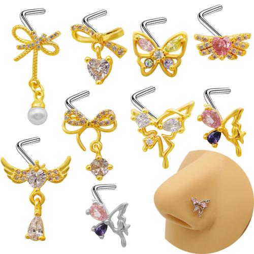 304 Stainless Steel Nose Piercing Jewelry, with Plastic Pearl, plated, Unisex & different styles for choice & with cubic zirconia & with rhinestone, Sold By PC