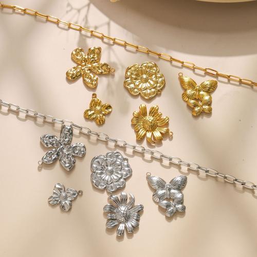 Pendentif fleur en acier inoxydable, Acier inoxydable 304, Forme différente pour le choix & DIY, plus de couleurs à choisir, 10PC/sac, Vendu par sac