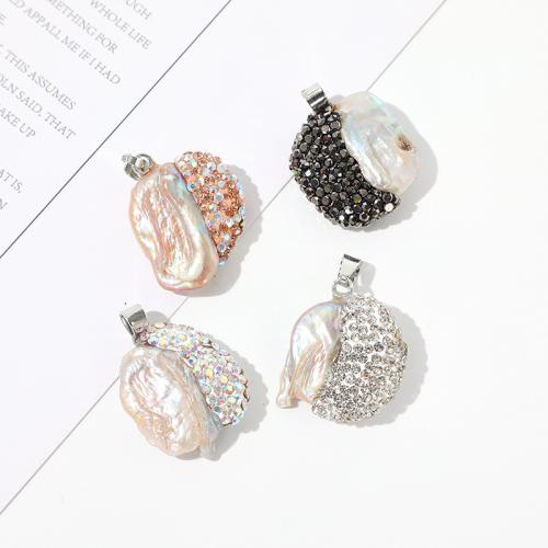 Freshwater Pearl Pendants, with Rhinestone Clay Pave, DIY, more colors for choice, 21x22mm, Sold By PC