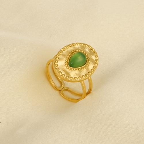 Anillo de dedo de acero inoxidable, acero inoxidable 304, con Piedras preciosas, Ajustable & Joyería & para mujer, dorado, Vendido por UD