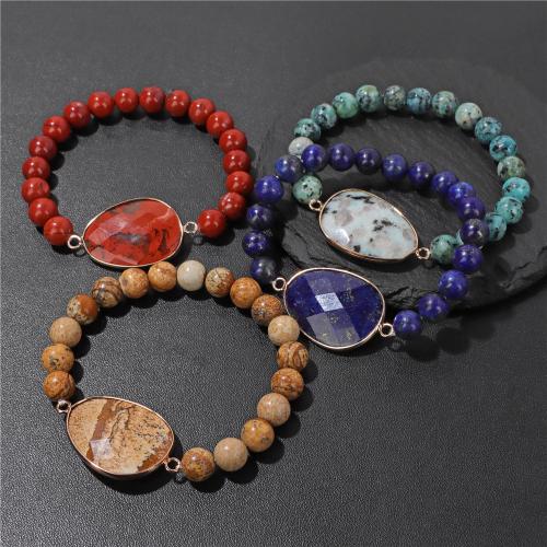 Gemstone Bracelets, Natural Stone, gold color plated, different materials for choice & Unisex, more colors for choice, Length:19 cm, Sold By PC